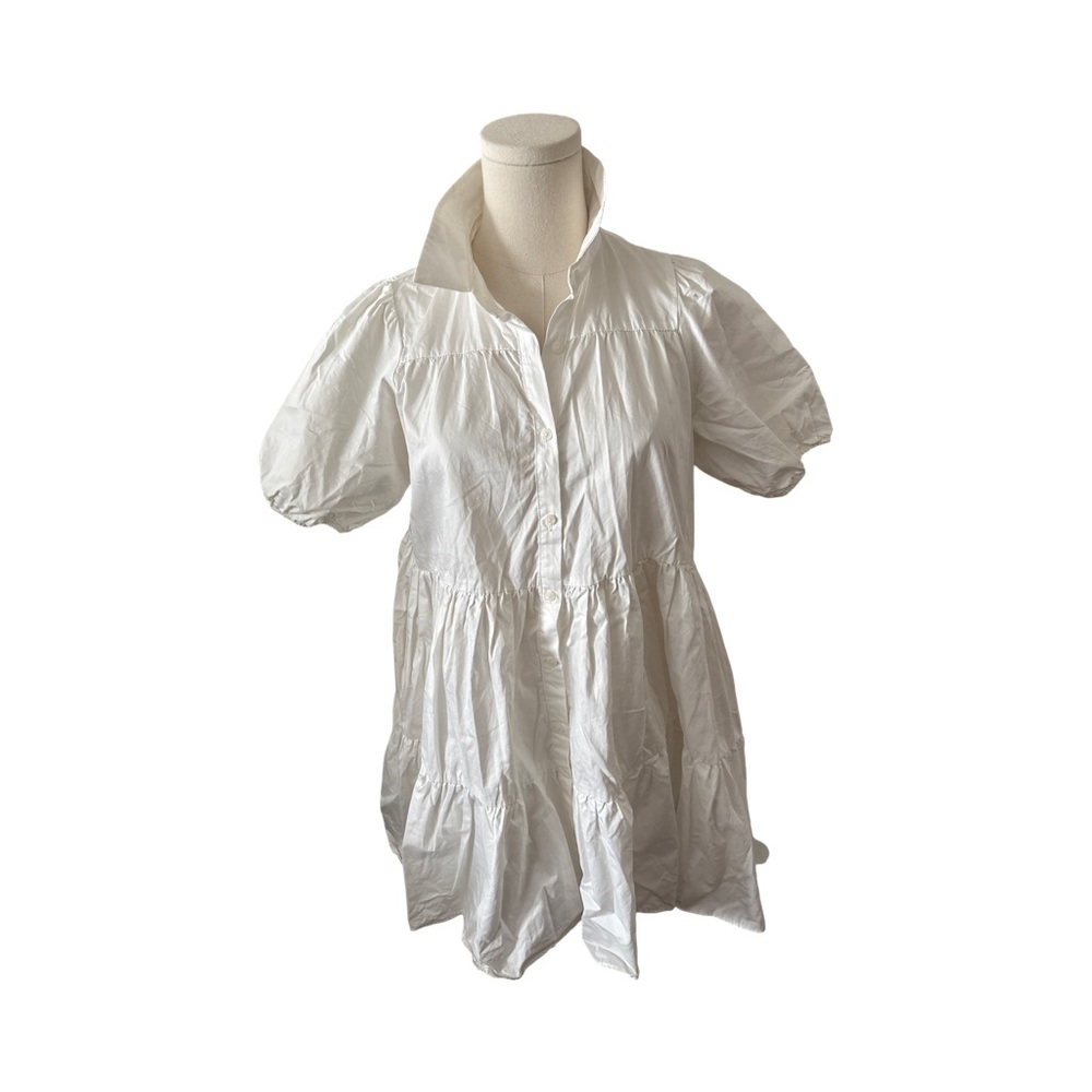 Zara White Puff Sleeve Shirt Dress - xs